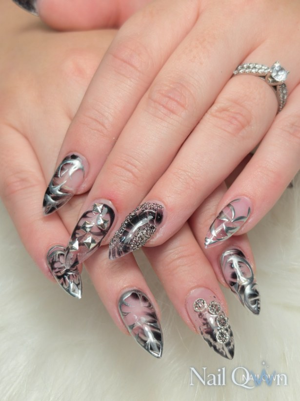 Gel-x, handpainted designs, chrome