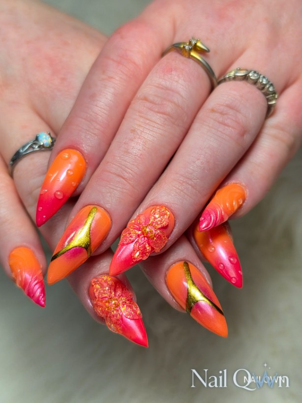 Gel-x, handpainted designs, chrome